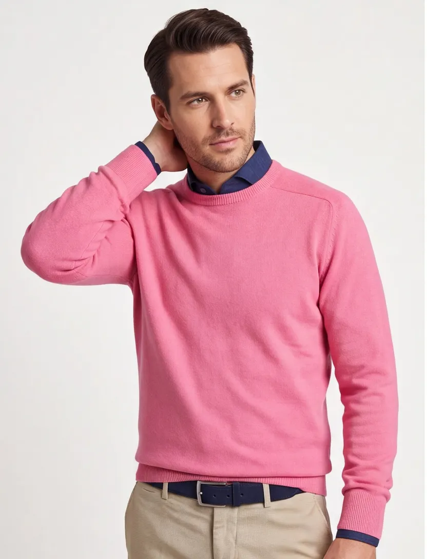 Trui William Lockie ronde hals roze lamswol wijde fit