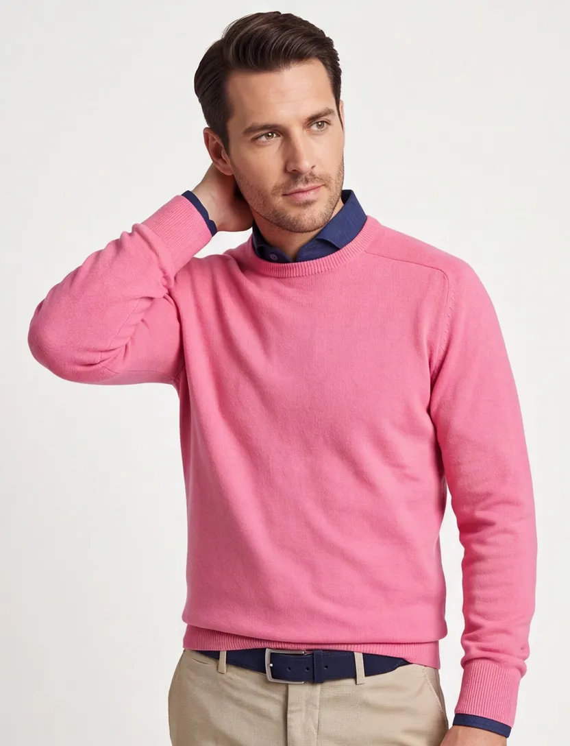 Trui William Lockie ronde hals roze lamswol wijde fit