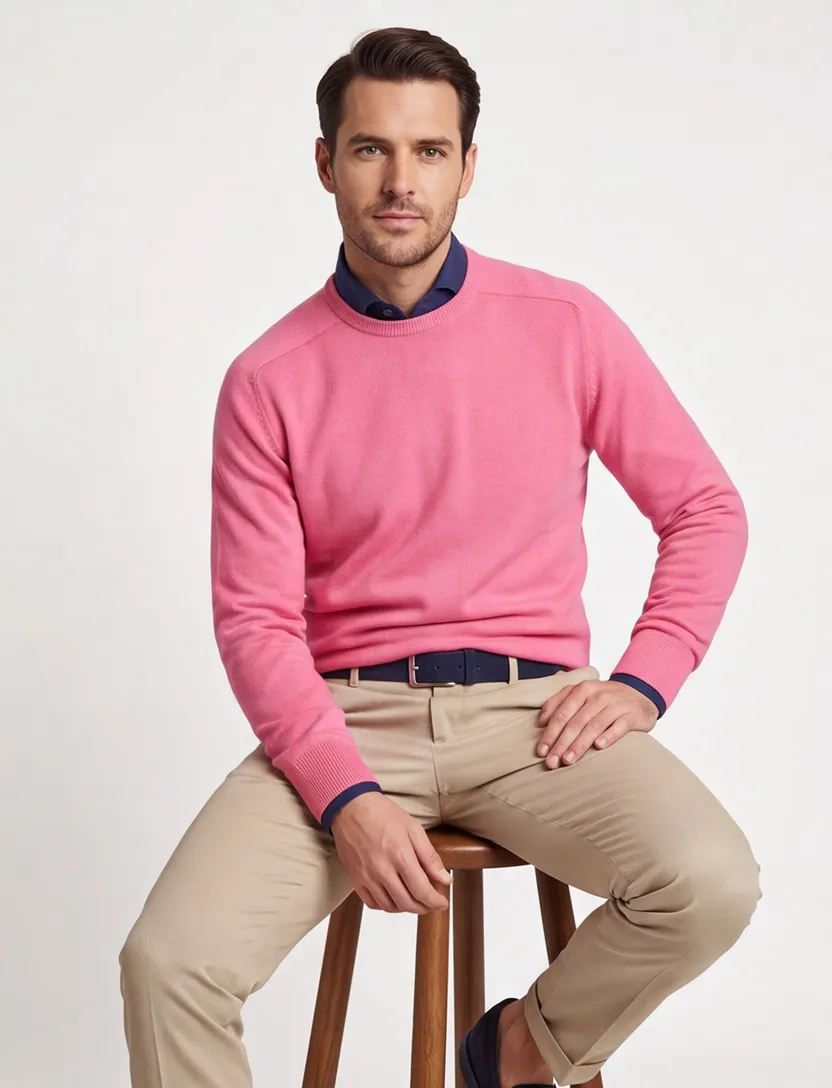 Trui William Lockie ronde hals roze lamswol wijde fit