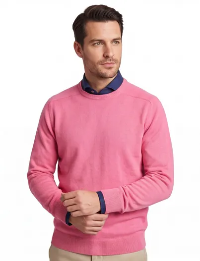 William Lockie Trui William Lockie ronde hals roze lamswol wijde fit