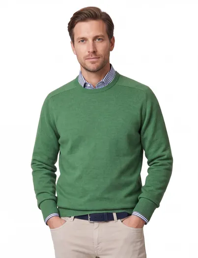 William Lockie Trui William Lockie donkergroen ronde hals lamswol