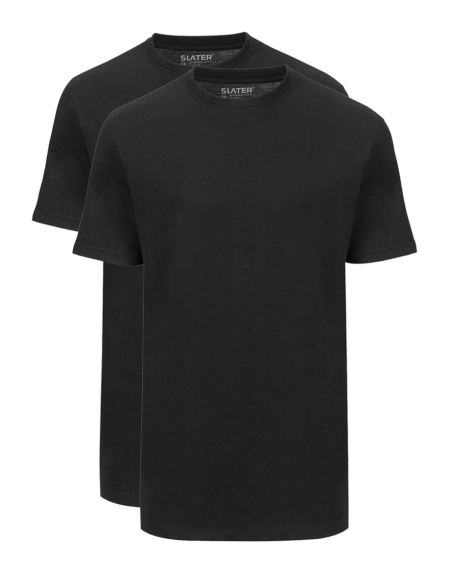 Slater t-shirt zwart effen katoen two-pack