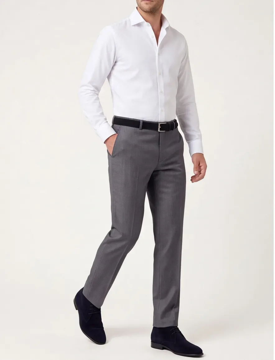 M.E.N.S broek grijs flatfront wol Madrid