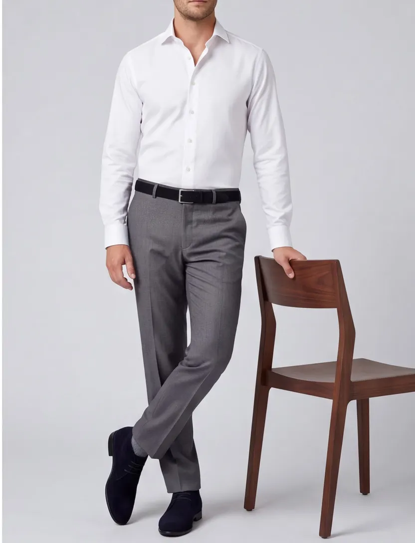 M.E.N.S broek grijs flatfront wol Madrid