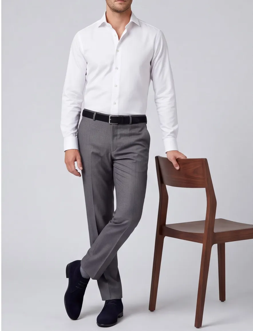 M.E.N.S broek grijs flatfront wol Madrid