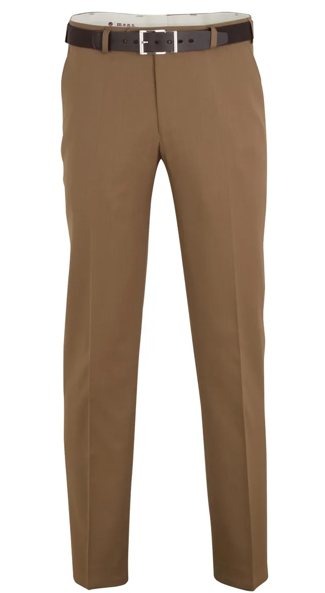M.e.n.s. broek flatfront bruin stretch met riem