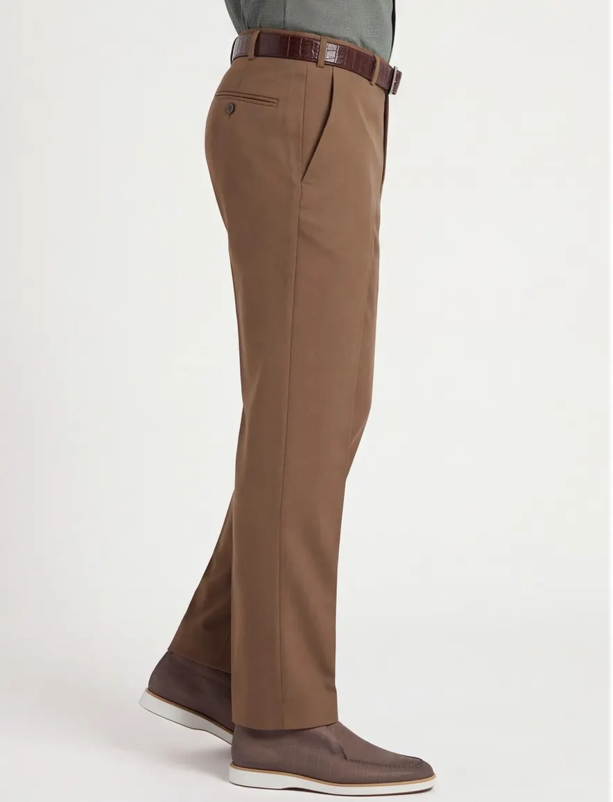 M.e.n.s. broek flatfront bruin stretch met riem