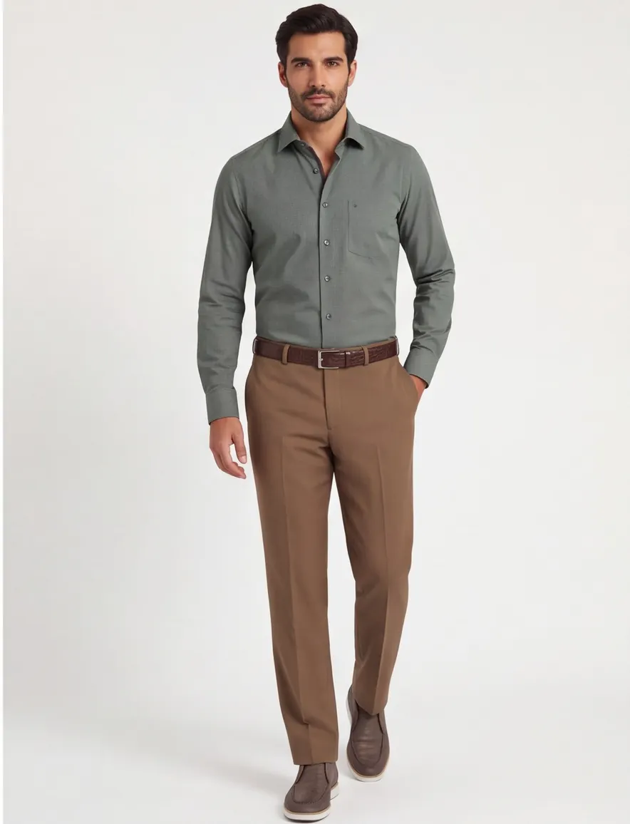 M.e.n.s. broek flatfront bruin stretch met riem