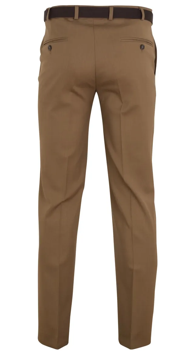 M.e.n.s. broek flatfront bruin stretch met riem
