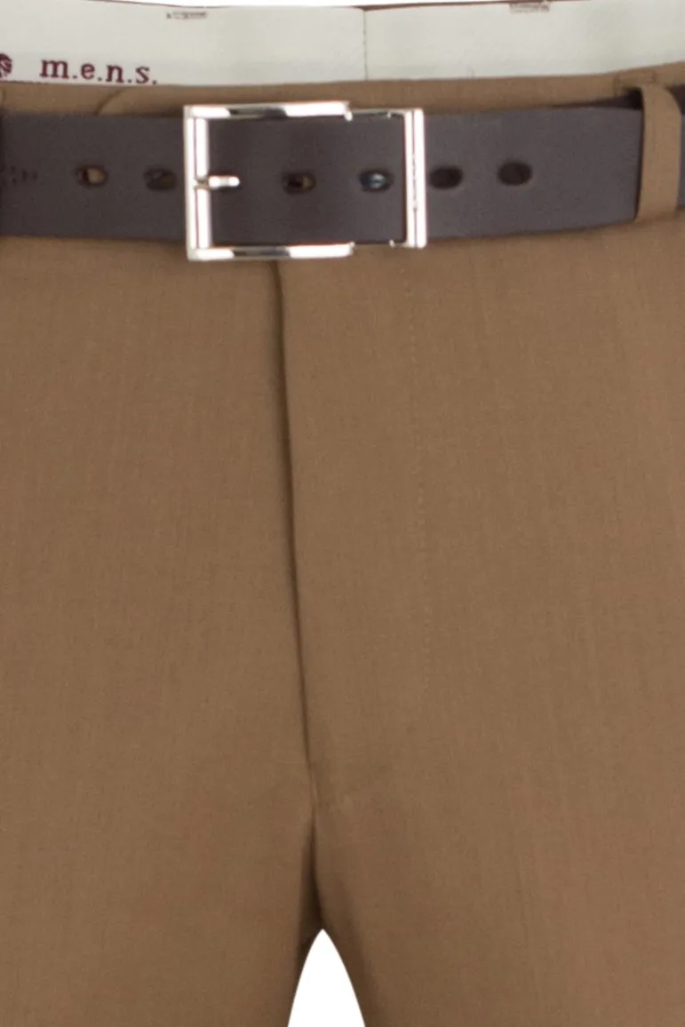 M.e.n.s. broek flatfront bruin stretch met riem