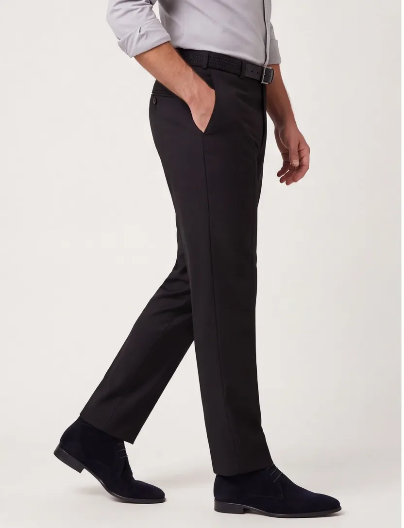 M.E.N.S. broek flatfront zwart Madrid wol