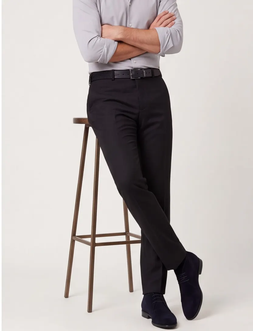 M.E.N.S. broek flatfront zwart Madrid wol