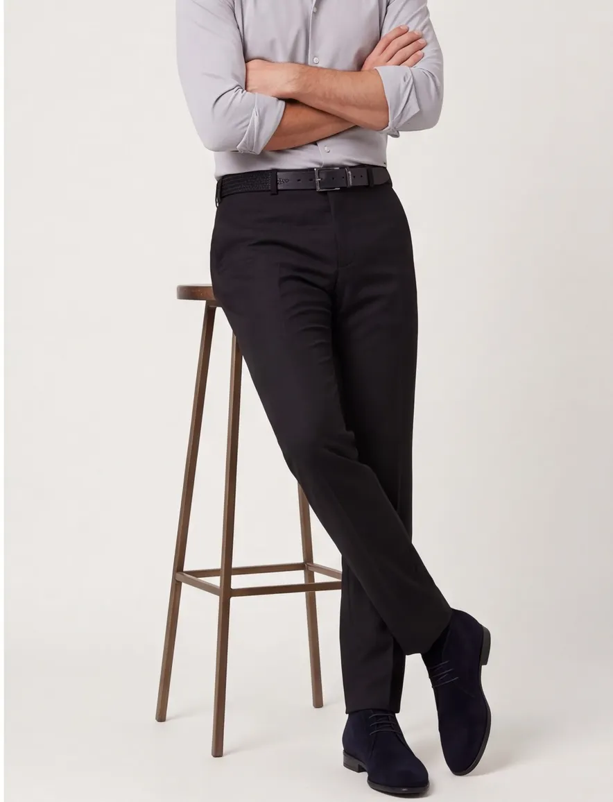 M.E.N.S. broek flatfront zwart Madrid wol