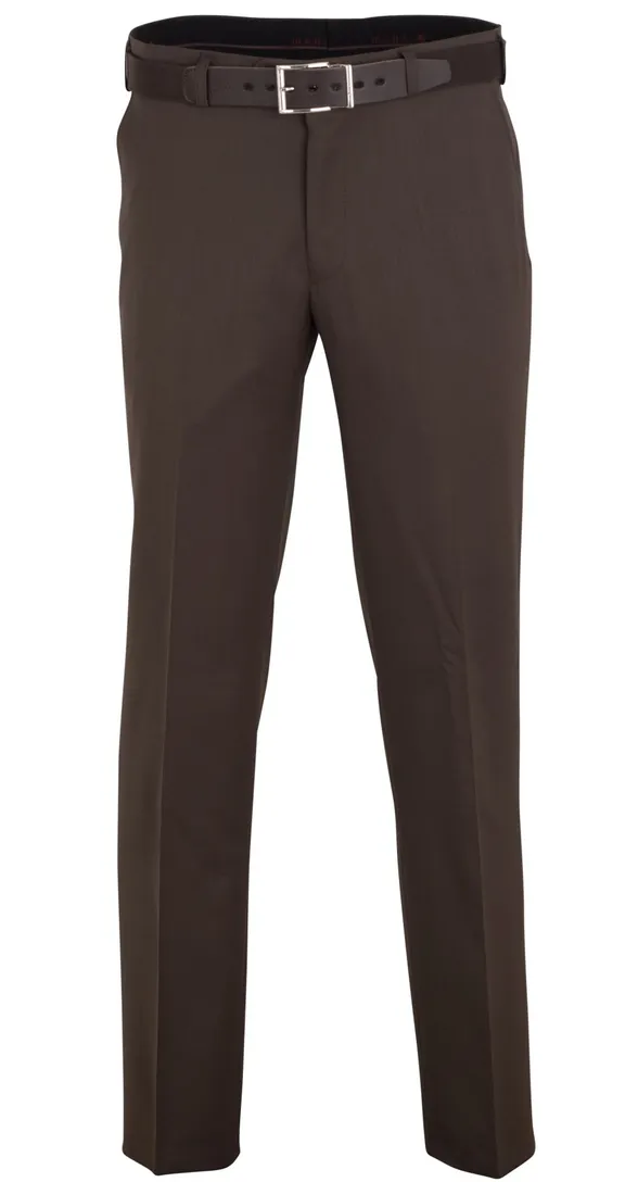 M.e.n.s. broek flatfront bruin stretch met riem