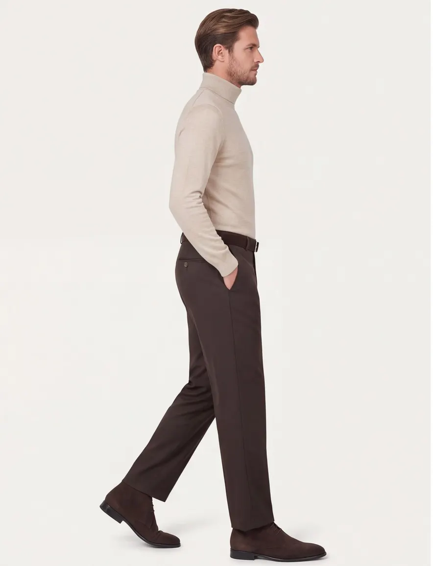 M.e.n.s. broek bruin stretch met riem
