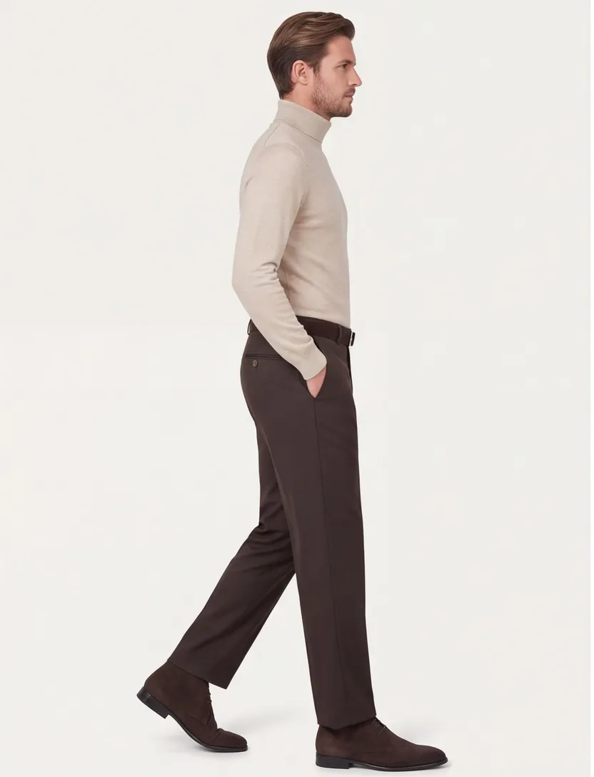 M.e.n.s. broek flatfront bruin stretch met riem