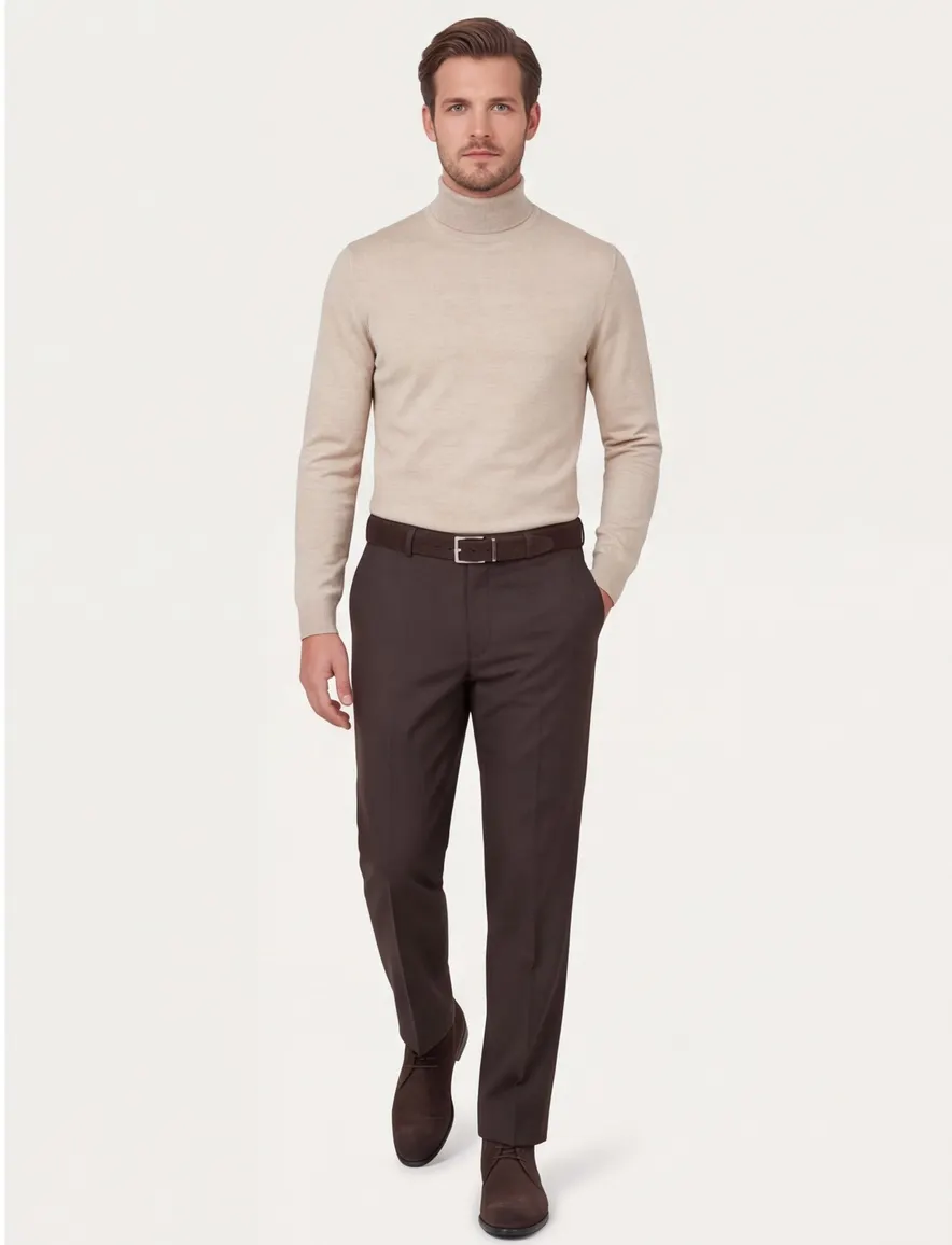 M.e.n.s. broek bruin stretch met riem