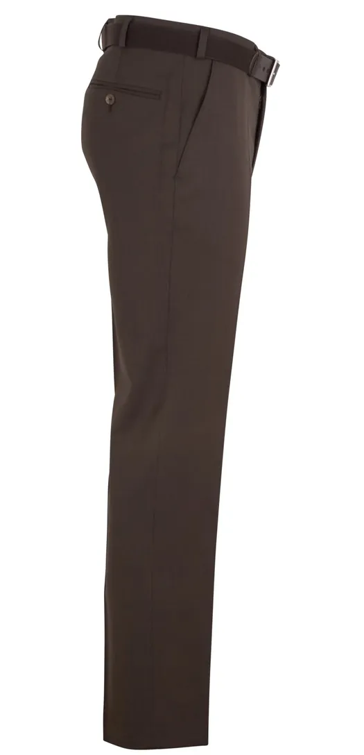 M.e.n.s. broek flatfront bruin stretch met riem