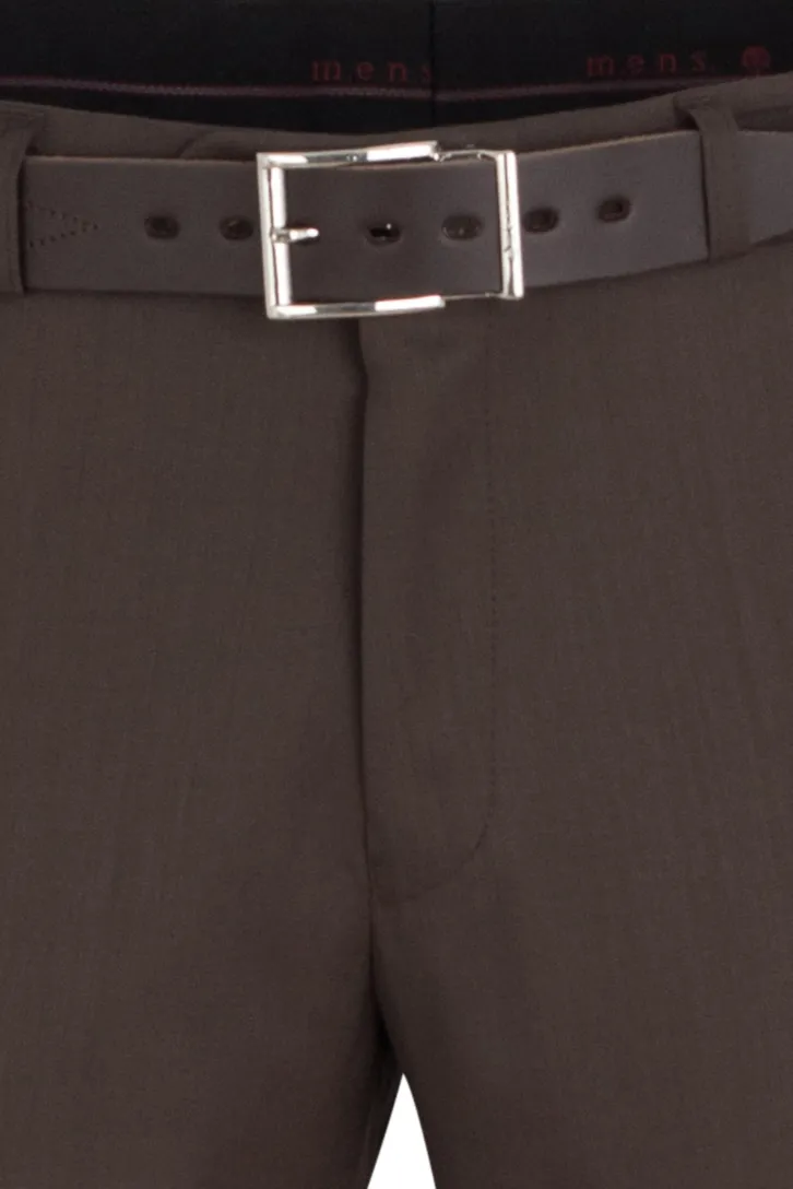 M.e.n.s. broek flatfront bruin stretch met riem