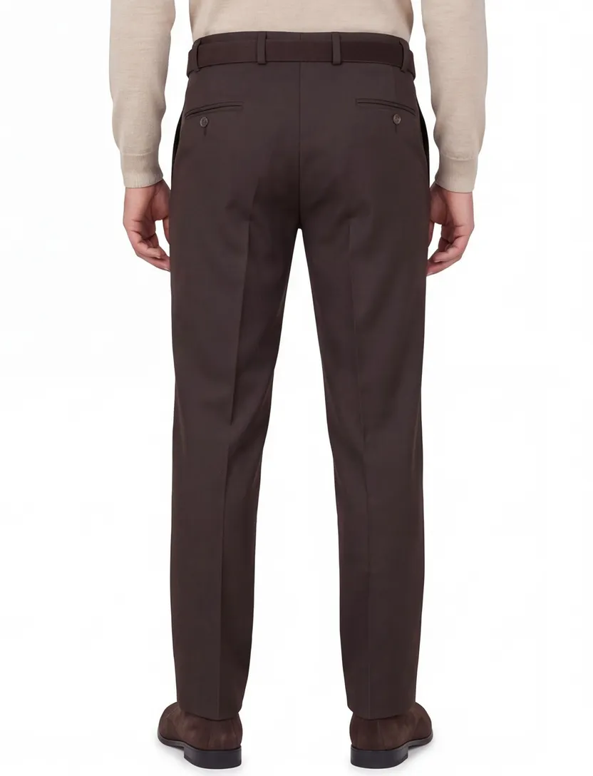 M.e.n.s. broek flatfront bruin stretch met riem