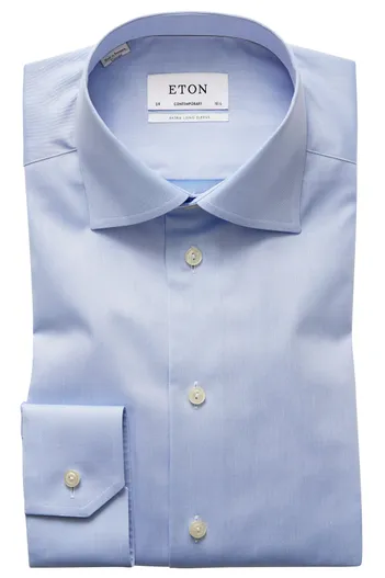 Eton Eton overhemd mouwlengte 7 Contemporary Fit lichtblauw effen katoen