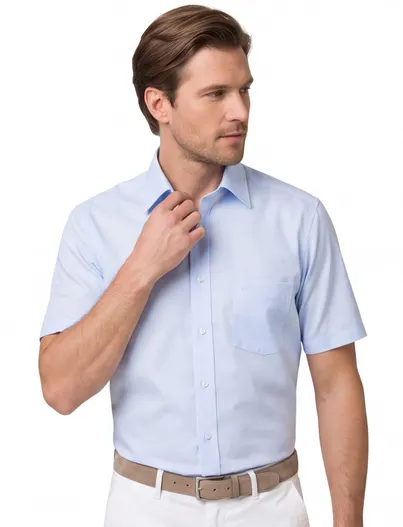 Eterna Eterna overhemd korte mouw Comfort Fit lichtblauw effen katoen wijde fit