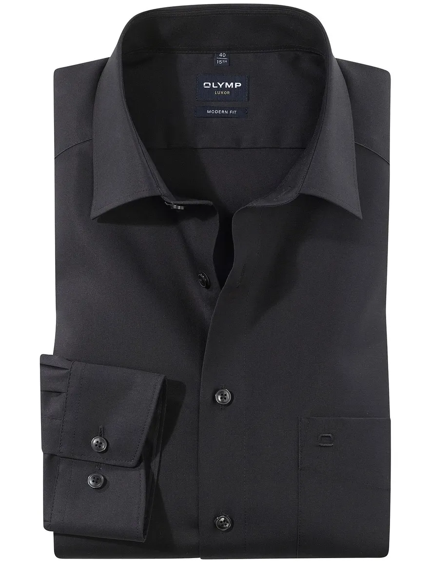 Zakelijk Olymp overhemd Luxor Modern Fit normale fit zwart uni