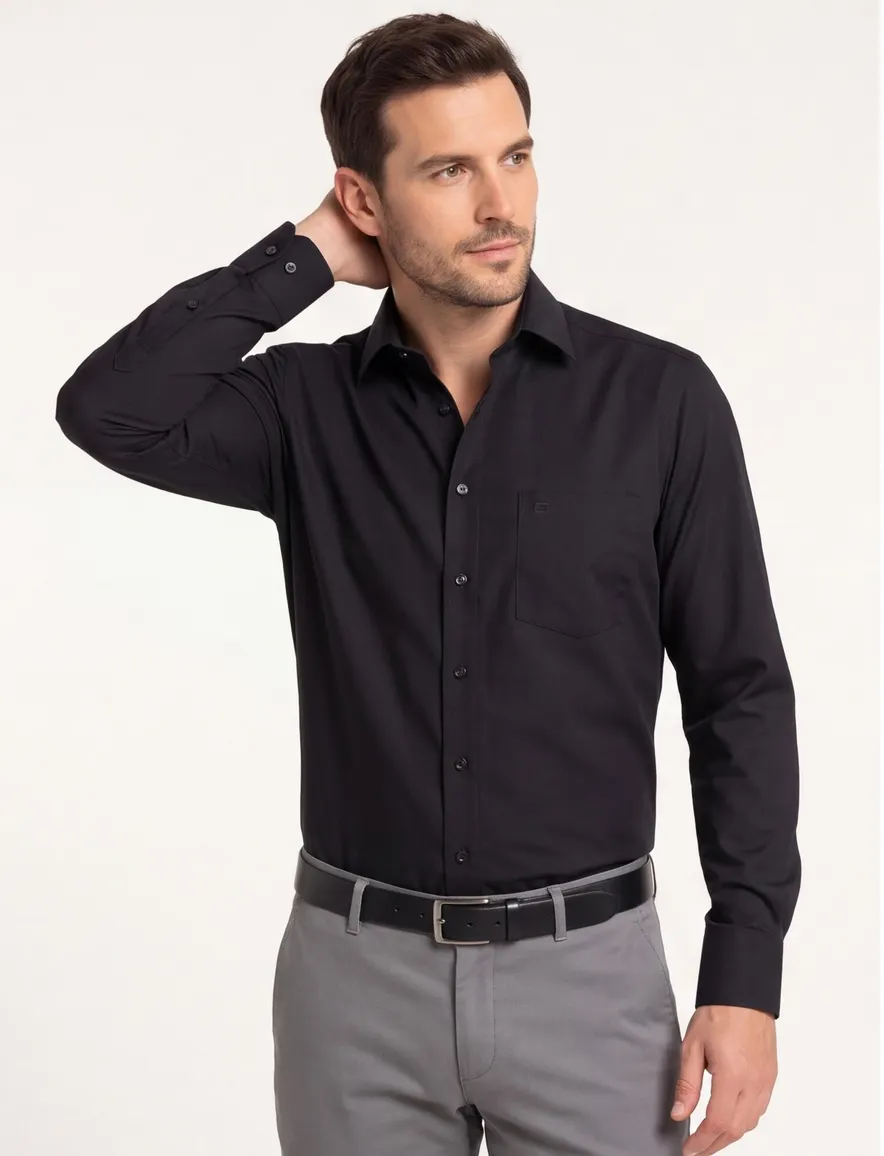 Zakelijk Olymp overhemd Luxor Modern Fit normale fit zwart uni