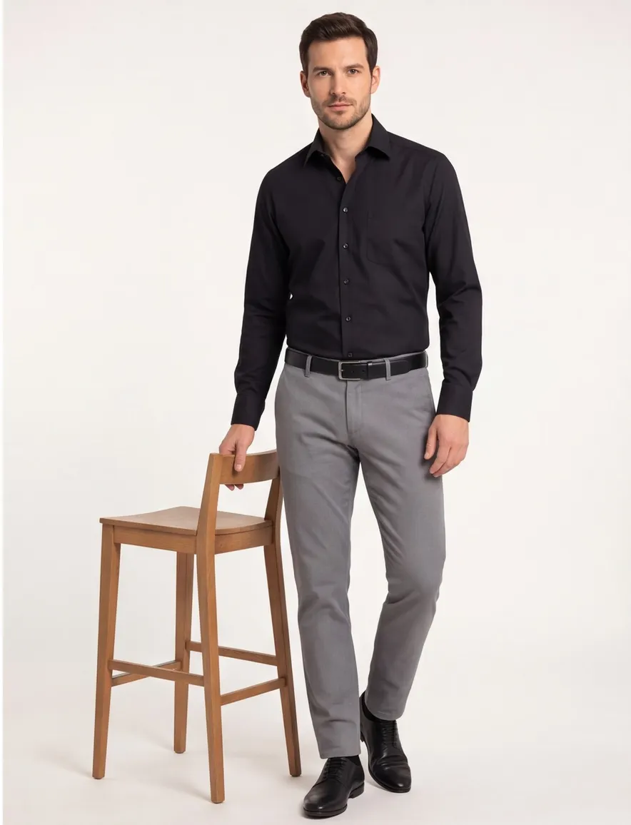 Zakelijk Olymp overhemd Luxor Modern Fit normale fit zwart uni