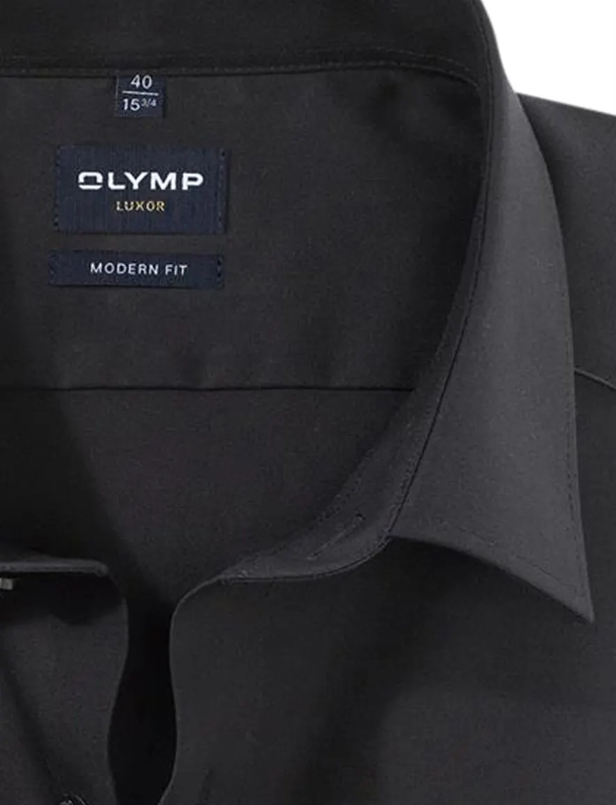 Zakelijk Olymp overhemd Luxor Modern Fit normale fit zwart uni