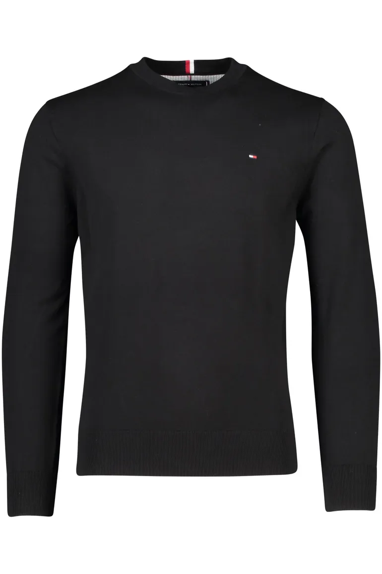 Tommy Hilfiger trui Big & Tall ronde hals zwart effen katoen