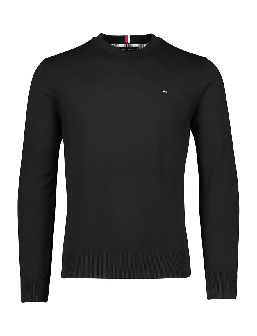 Tommy Hilfiger trui Big & Tall ronde hals zwart effen katoen