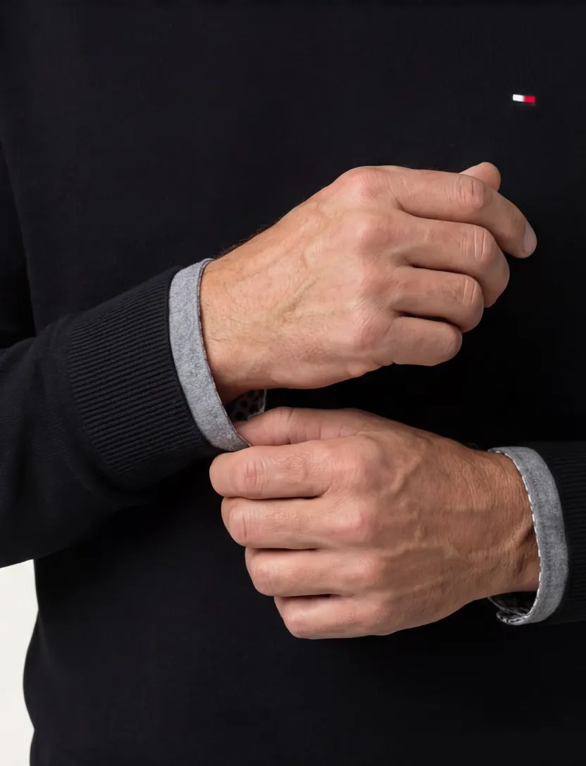 Tommy Hilfiger Big & Tall trui zwart effen katoen ronde hals