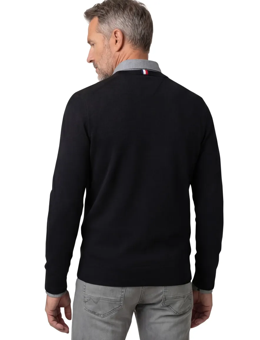 Tommy Hilfiger trui Big & Tall ronde hals zwart effen katoen