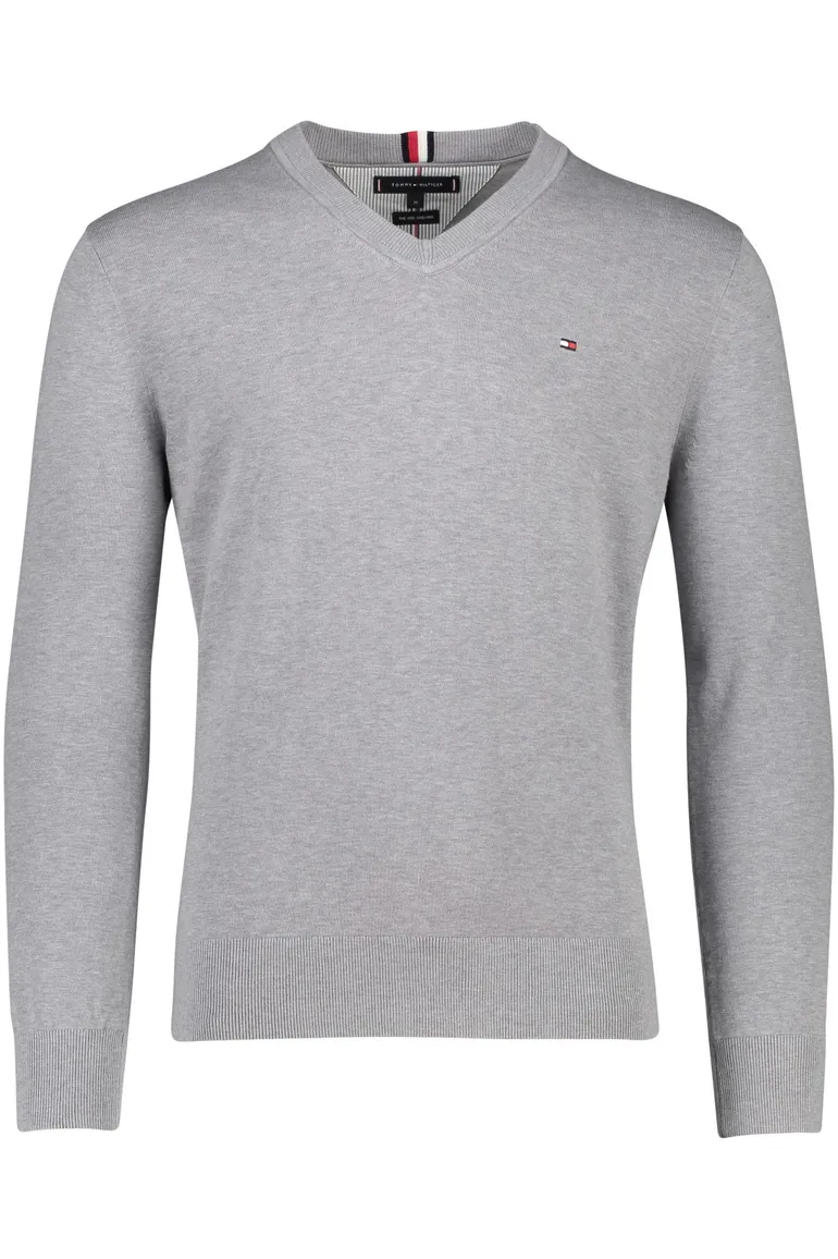 Tommy Hilfiger Big & Tall trui v-hals grijs effen katoen