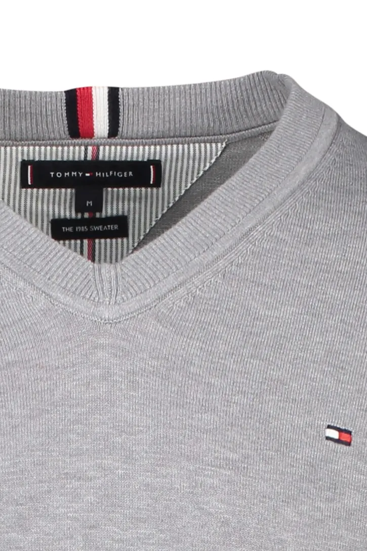 Tommy Hilfiger Big & Tall trui grijs effen katoen v-hals