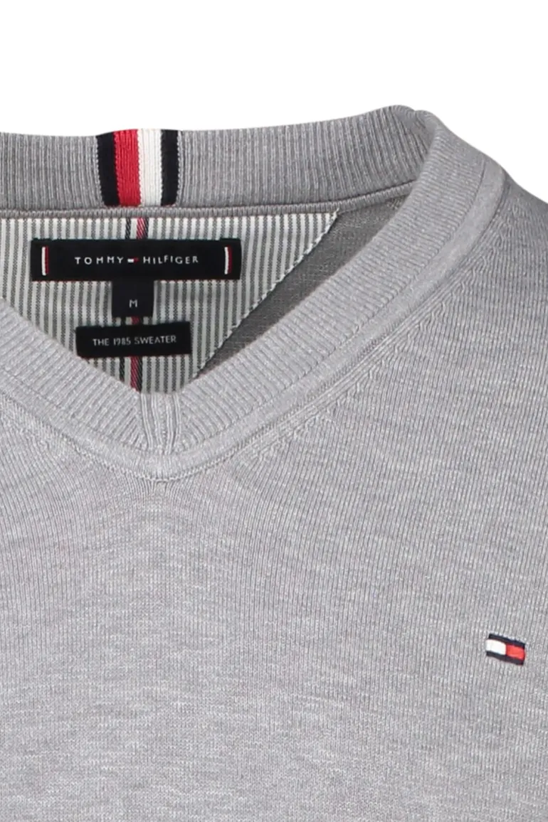 Tommy Hilfiger Big & Tall trui v-hals grijs effen katoen