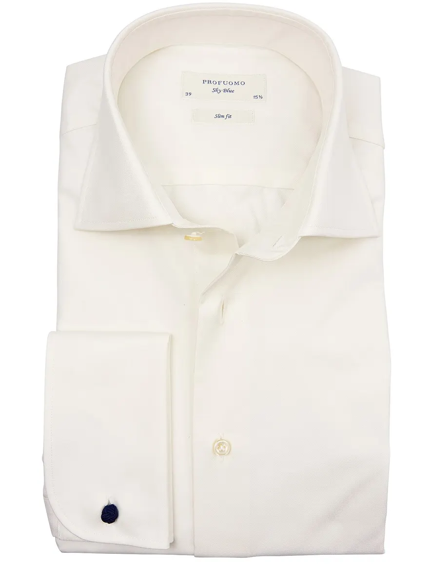 Profuomo Ceremonial overhemd ecru dubbel manchet slim fit