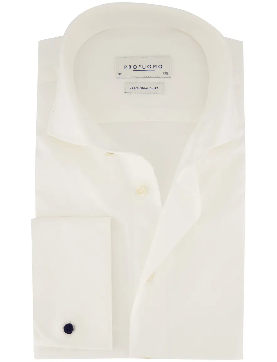 Profuomo overhemd ecru dubbel manchet slim fit