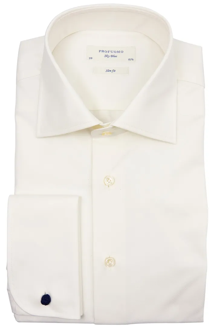 Overhemd Profuomo ecru dubbele manchet slim fit