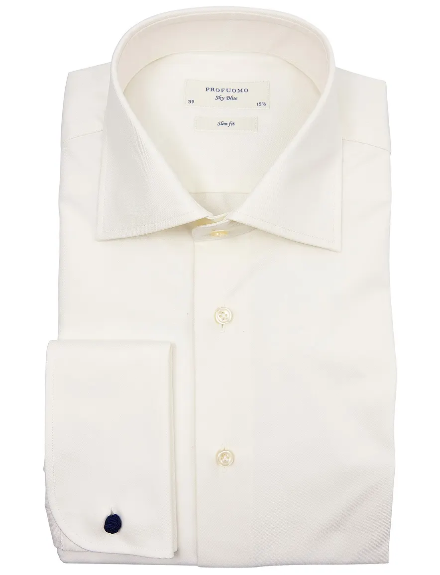 Profuomo Ceremonial overhemd ecru dubbel manchet slim fit