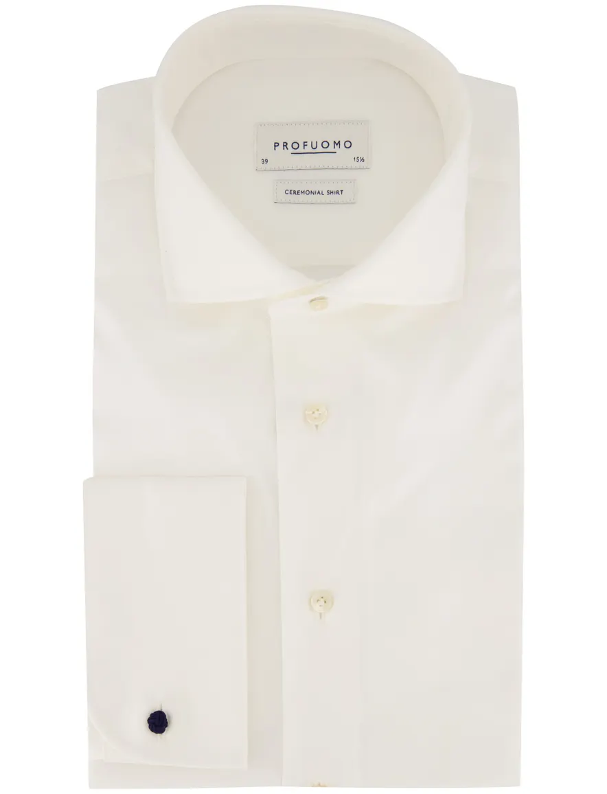 Profuomo overhemd ecru dubbel manchet slim fit