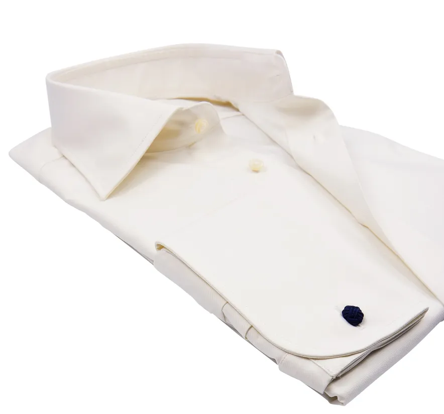 Profuomo Sky Blu overhemd ecru dubbel manchet slim fit
