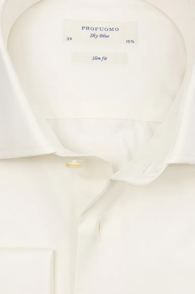 Profuomo Sky Blu overhemd ecru dubbel manchet slim fit