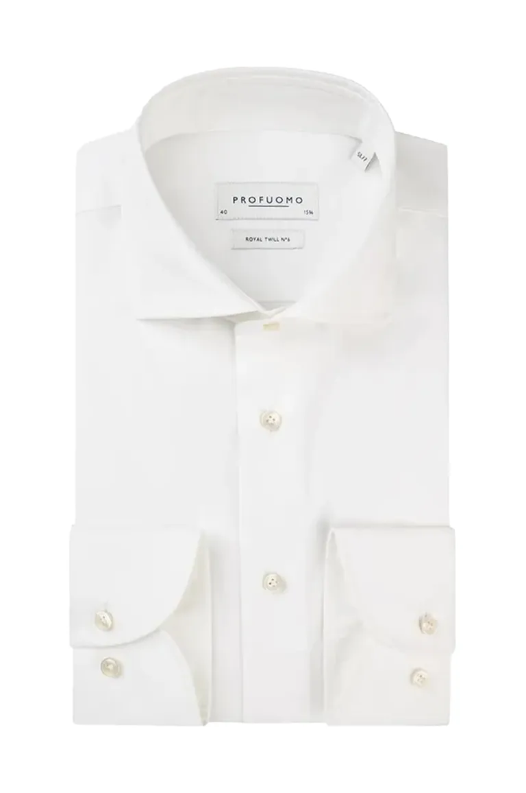 overhemd Profuomo wit effen katoen slim fit