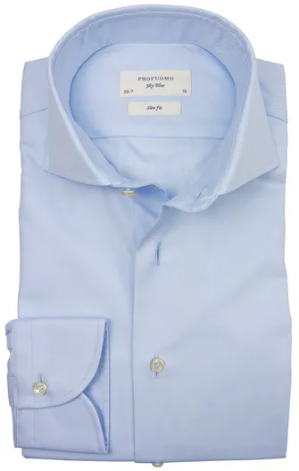 Profuomo Profuomo overhemd mouwlengte 7 slim fit lichtblauw effen katoen