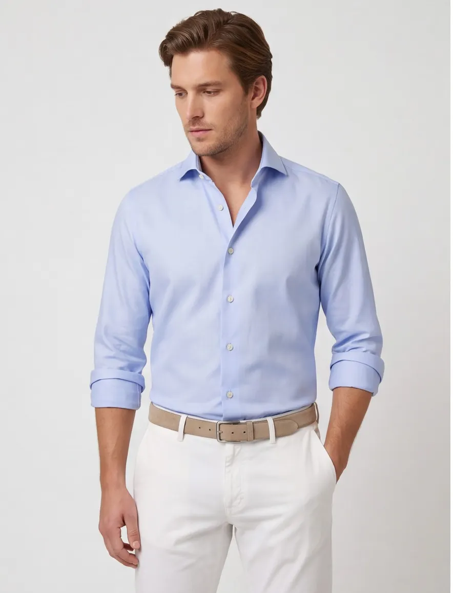 overhemd mouwlengte 7 Profuomo lichtblauw effen katoen slim fit