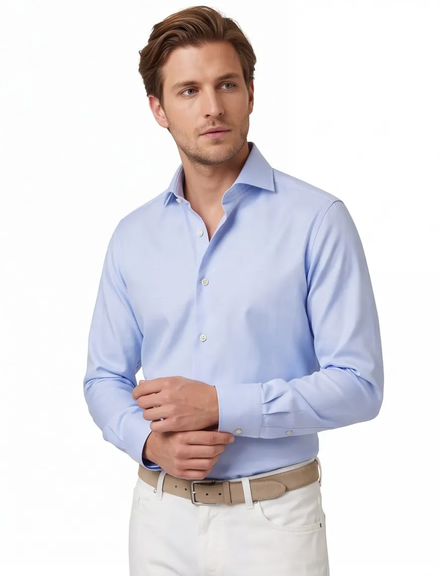 overhemd mouwlengte 7 Profuomo lichtblauw effen katoen slim fit