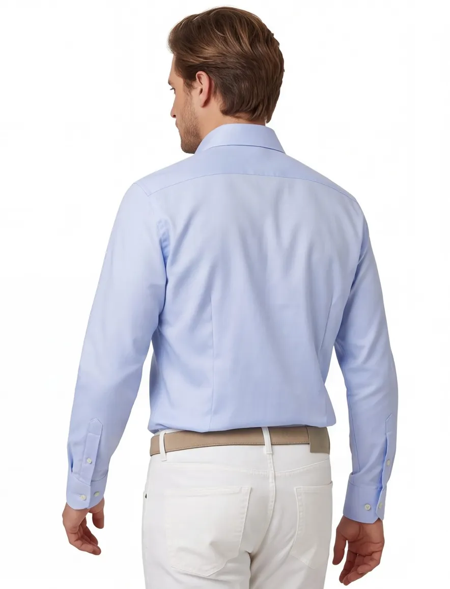 Profuomo overhemd mouwlengte 7 slim fit lichtblauw effen katoen