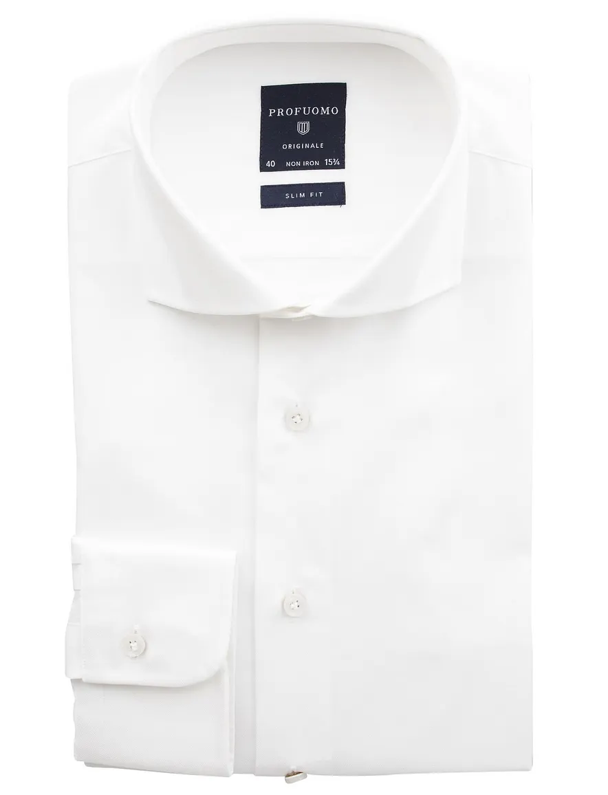 Overhemd Profuomo slim fit wit strijkvrij